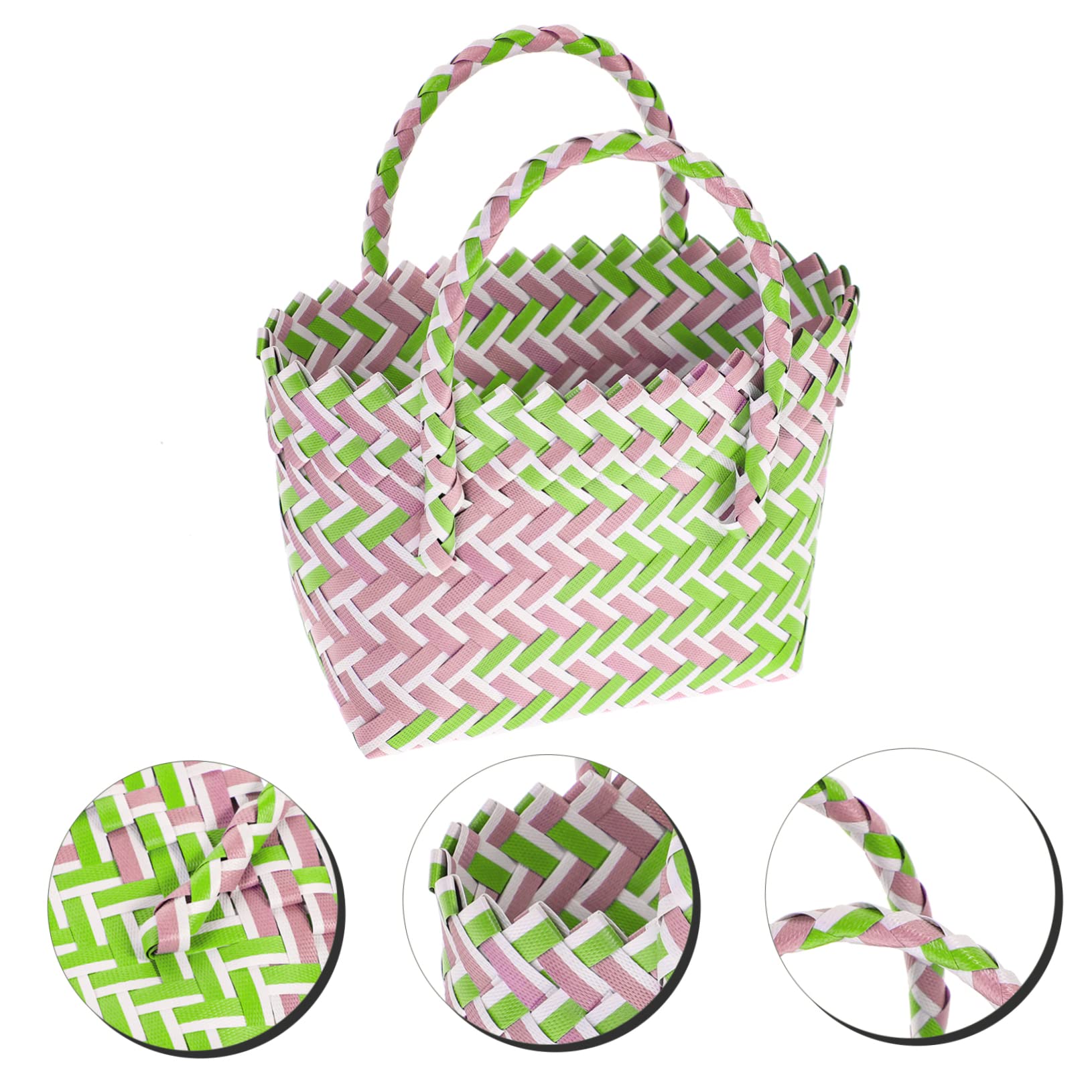 SOLUSTRE Panier Tissé Portable Multifonction pour Plage et Courses Panier à Fruits et Pique PVC Tissé Vert