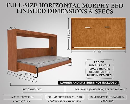 Miniatura 20 de Murphy - Kit de herrajes para cama de tamaño individual, marco de madera plegable, cama de pared para habitación de invitados, fácil de construir,