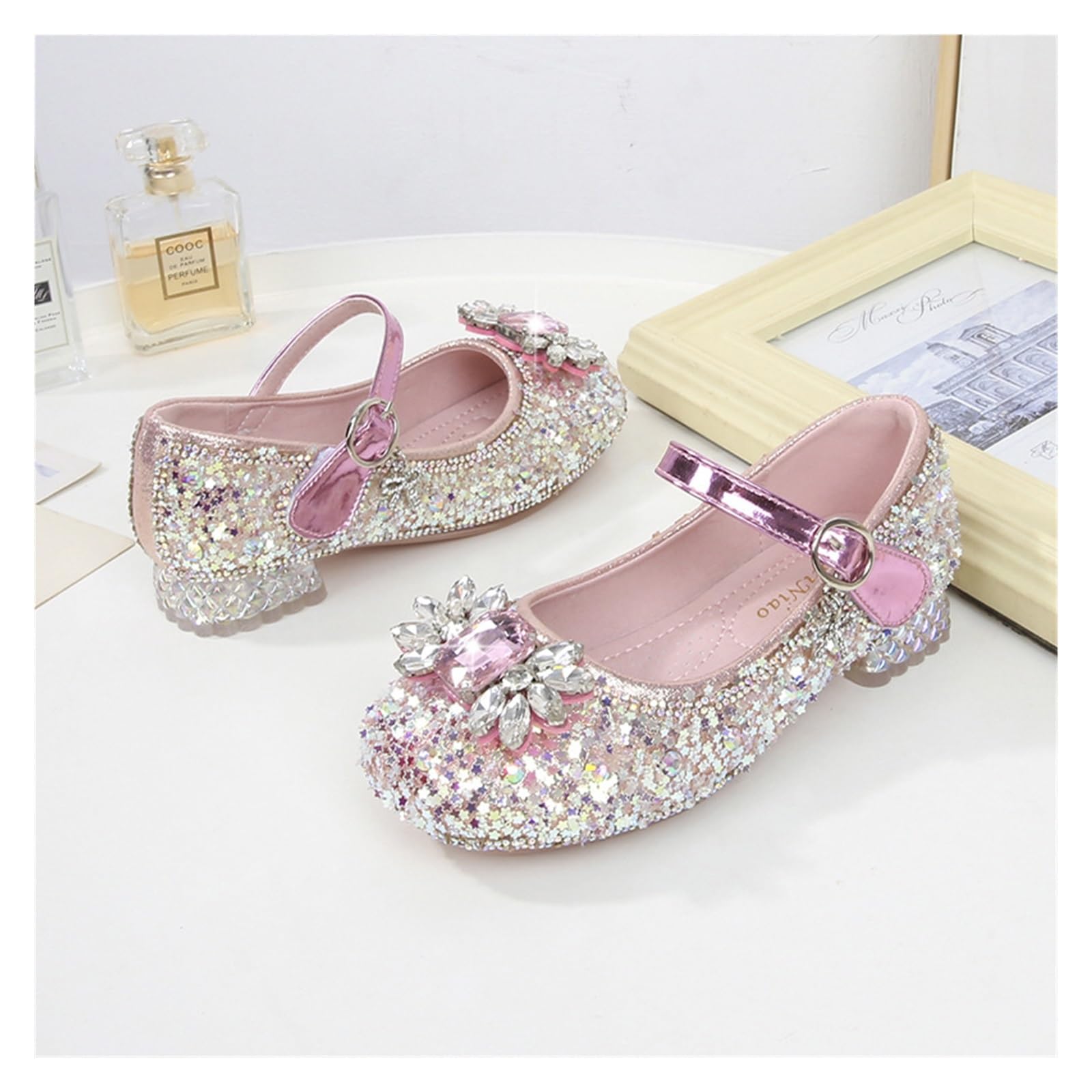 Scarpa Da Ballo Per Bambini Con Glitter Scarpe da principessa for bambini Scarpe da sposa for feste con strass di lusso for ragazze Scarpe in pelle for bambini con tacchi alti con paillettes glitterat