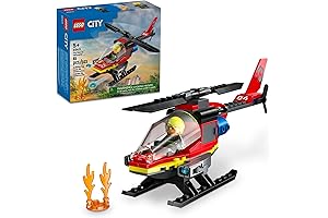 Fire-Rescue Chopper: Firefighter Minifigure and Brick-Built Helicopter