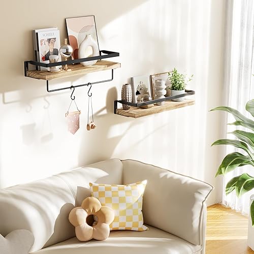 Miniatura 6 de Amada AMFS01  04 - Estantes suspendidos estantes decorativos para pared con soporte extraíble para toallas Negro, Rojo, Café Oscuro, gris, Marrón,