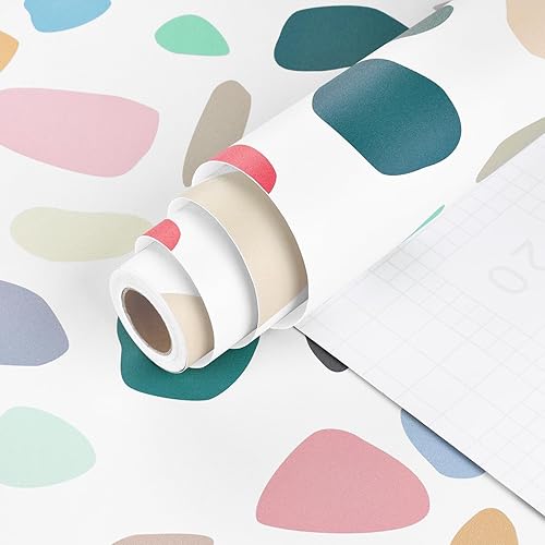 Miniatura 8 de Colorido patrón de terrazo para pared, diseño de piedras irregulares, lunares, geométricos, bohemio, abstracto, extraíble, despegar y pegar, papel