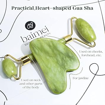 BAIMEI IcyMe Gua Sha & Jade Roller Set, Cooling Face Roller & Guasha Tool for Face Depuffing, Facial Sculpting & Jawline Definition, Smooth Rolling Skincare Tools for Women & Men Green
