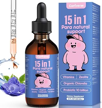Parasite Cleanse for Humans & Kids,Parasite Cleanse for Children,Zeolite Detox Liquid Drops,Candida Cleanse & Wellness Formula,Contains wormwood black walnut clove,Organic Chlorella,Oregano,2 Fl Oz