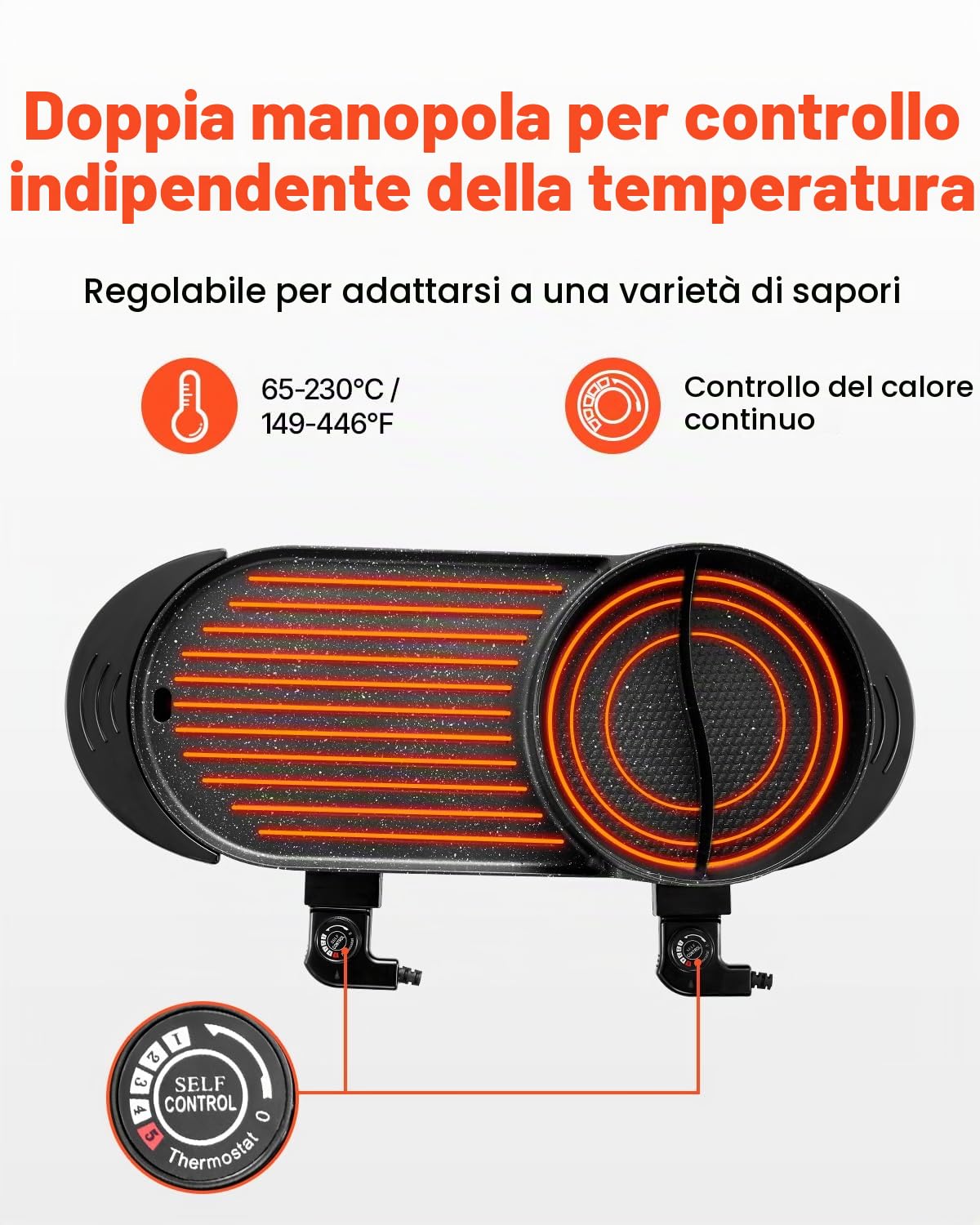 VEVOR Pentola Elettrica per Hot Pot BBQ con Griglia, 2200W Senza Fumo, Griglia Coreana con Separato Doppio Controllo della Temperatura, Padella Antiaderente, per Cena in Famiglia Festa