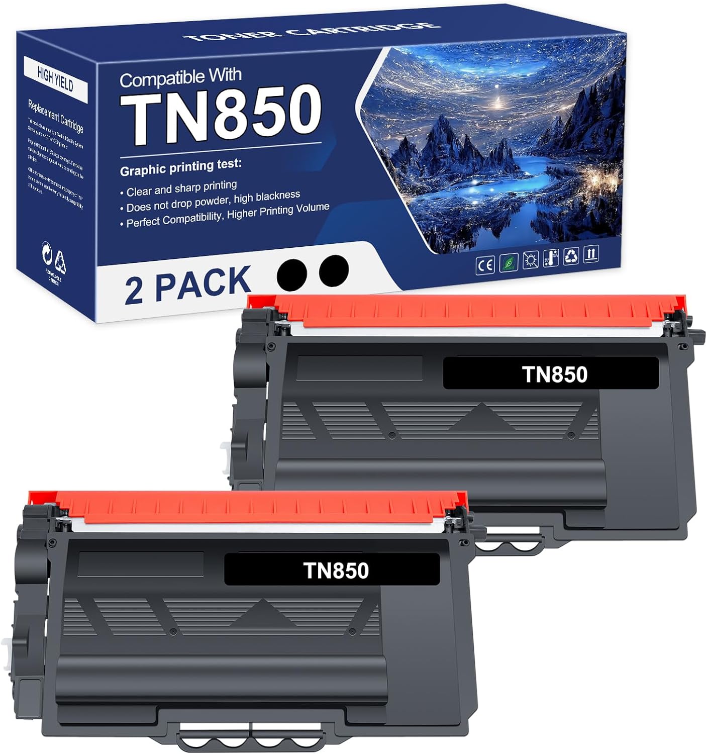 TN-850 TN850 TN820 High Yield Toner Cartridge Replacement for Brother TN850 TN-820/TN-850 TN 850 820 HL-L6200DW MFC-L5850DW MFC-L5700DW HL-L5200DW MFC-L5900DW Printer New Version 2-Pack