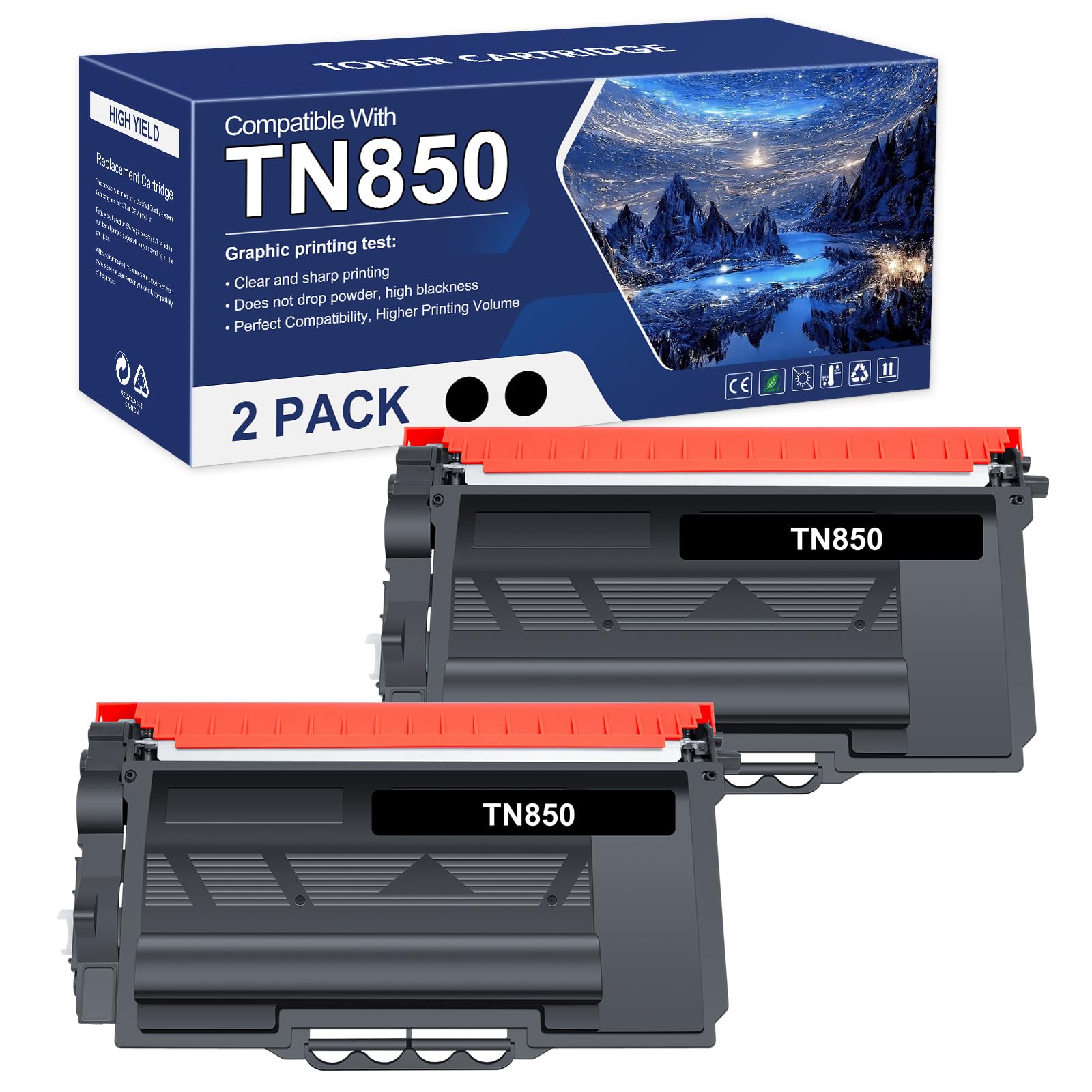 TN-850 TN850 TN820 High Yield Toner Cartridge Replacement for Brother TN850 TN-820/TN-850 TN 850 820 HL-L6200DW MFC-L5850DW MFC-L5700DW HL-L5200DW MFC-L5900DW Printer New Version 2-Pack