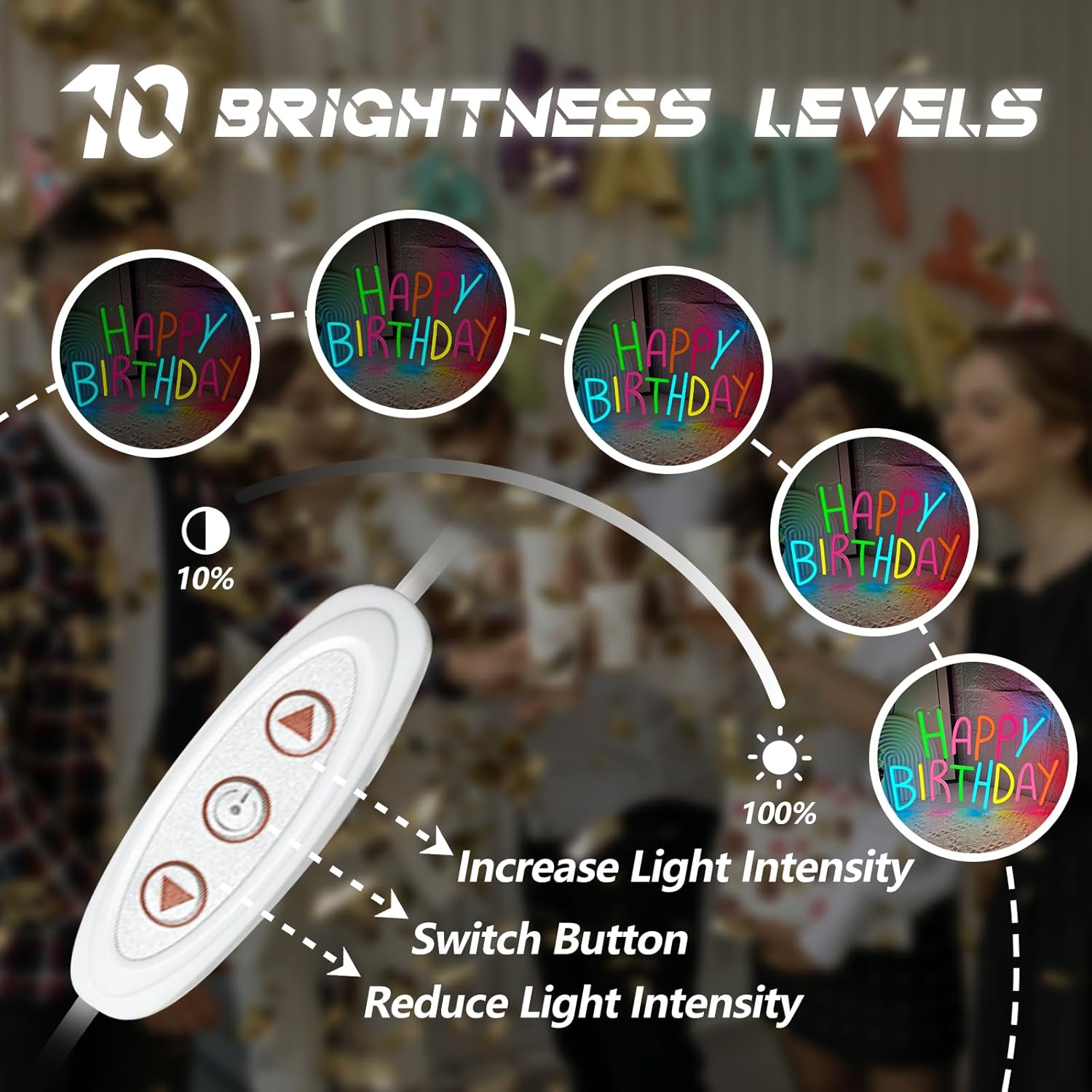 Happy Birthday Neon Sign for Wall Decor, Colorful Happy Birthday Neon Lights, LED Birthday Neon Light for Backdrop, Neon Birthday Signs for Bedroom Bar Cafe Party Any Ages Bday Celebration Decoration - Image 4