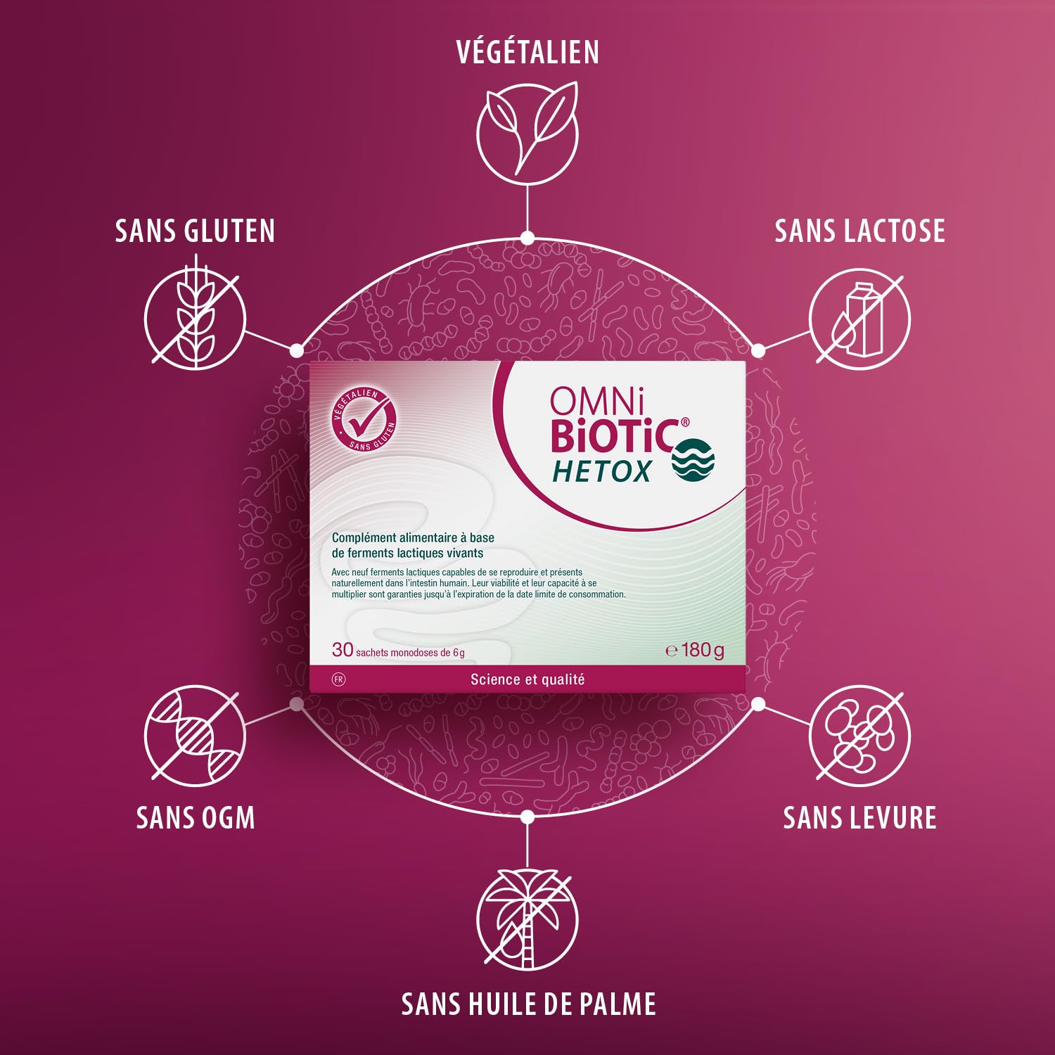 OMNi-BiOTiC HETOX | Probiotique | Axe intestin-foie | 9 souches bactériennes | 15 milliards d’UFC par dose journalière | 30 sachets | En poudre