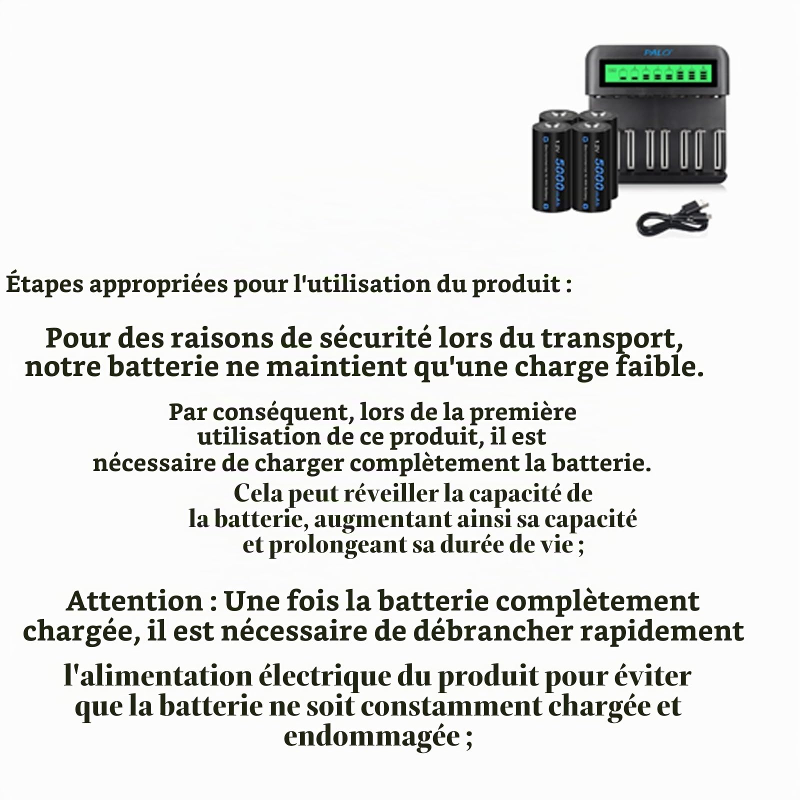 CITYORK Batterie LCD Chargeur Set - pour Ni-MH/Ni-CD AA AAA C D - avec Batteries C 4000mAh (4 pièces)