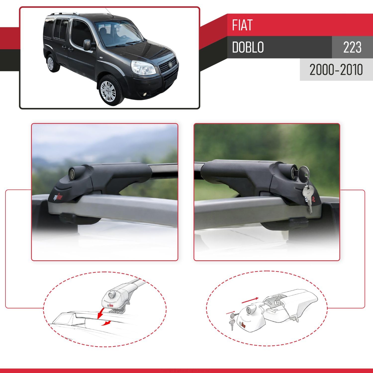 Kompatybilny z Fiat Doblo (223) 2000-2010 ACE-1 Model Aluminiowe poprzeczki dachowe Szary 3 szt.