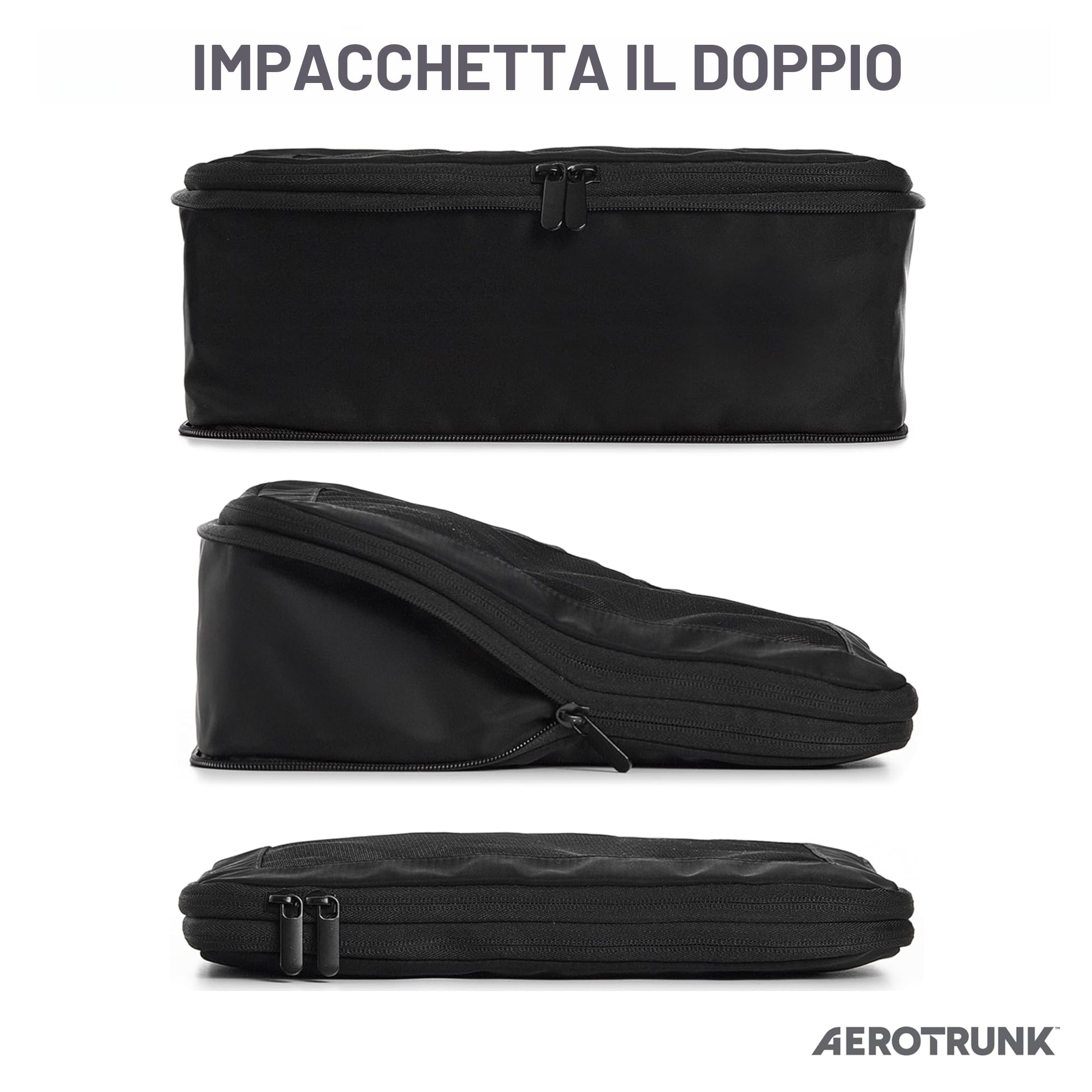 Aerotrunk Cubi da viaggio a compressione, organizer per bagagli, con doppia cerniera, per valigie (confezione da 4, nero)