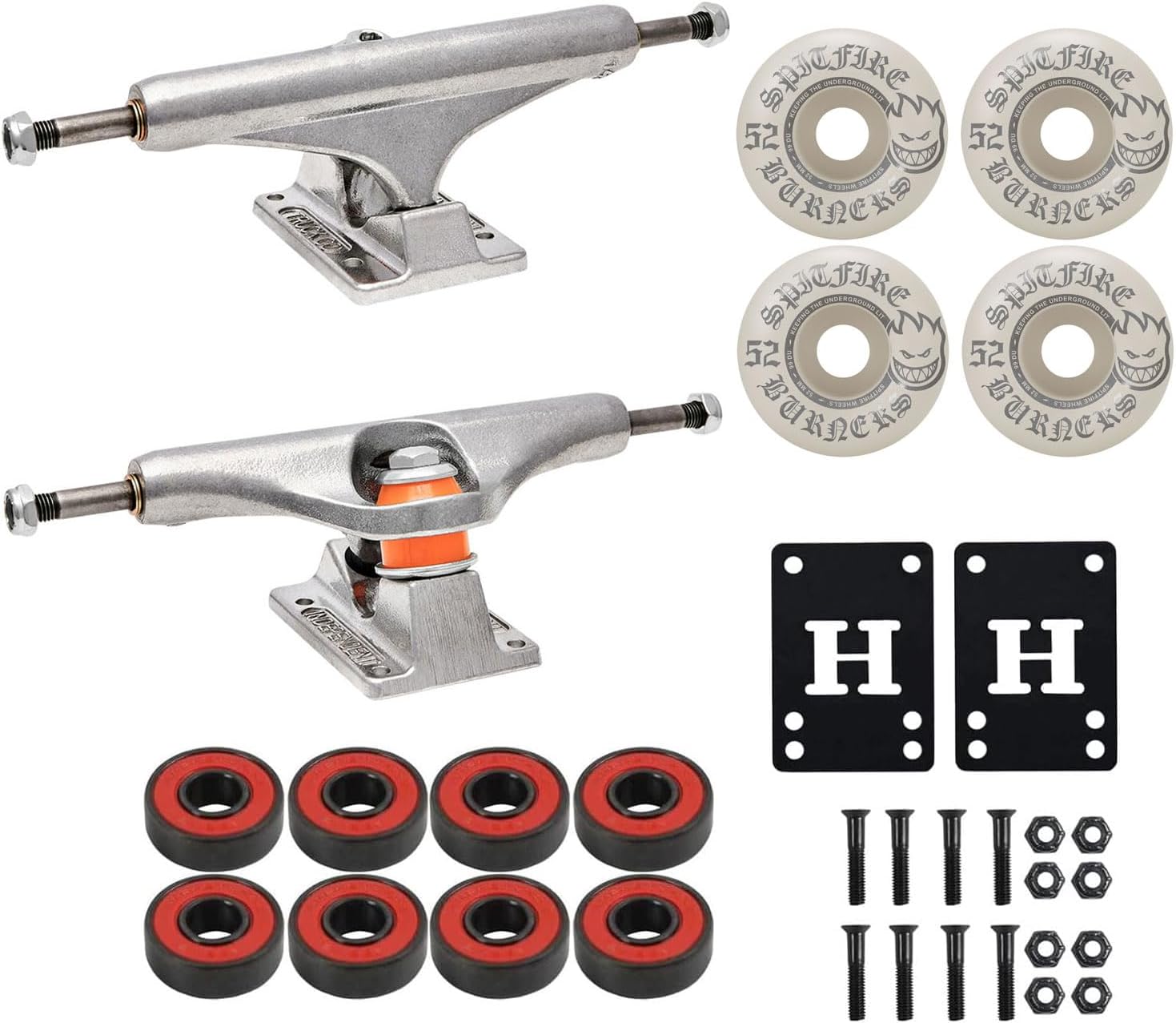 Independent Skateboard Trucks 149 Mid + 52mm Spitfire Burners Wheels, ABEC 5 Bearings