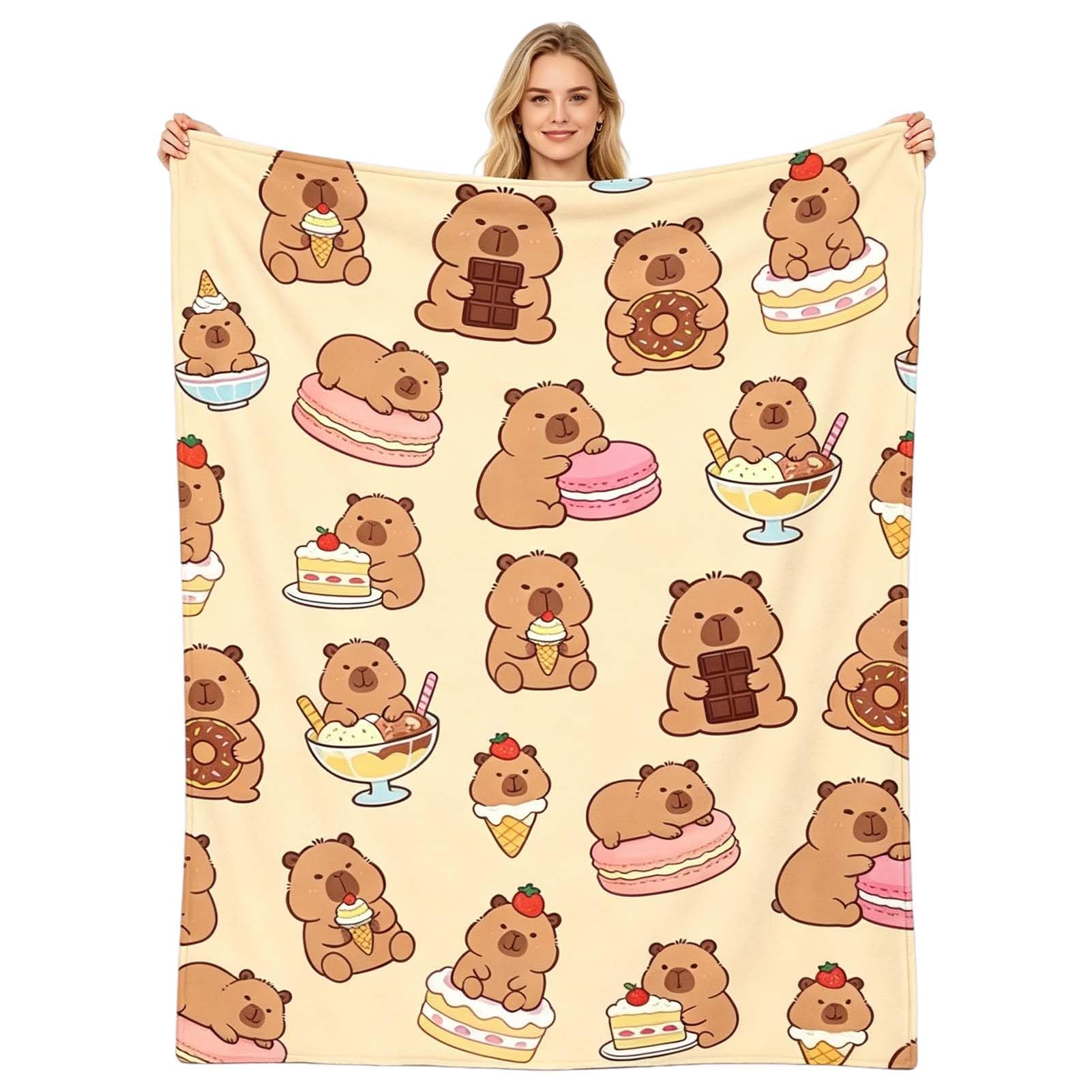 Capybara Blanket for Girl, Lightweight Soft Bed Flannel Blanket, Cute Animal Gifts Throw Blankets Soft Cozy Fleece Plush Warm Flannel Bedding Blanket for Soft Bed Couch Sofa Camping Travel 100x150cm