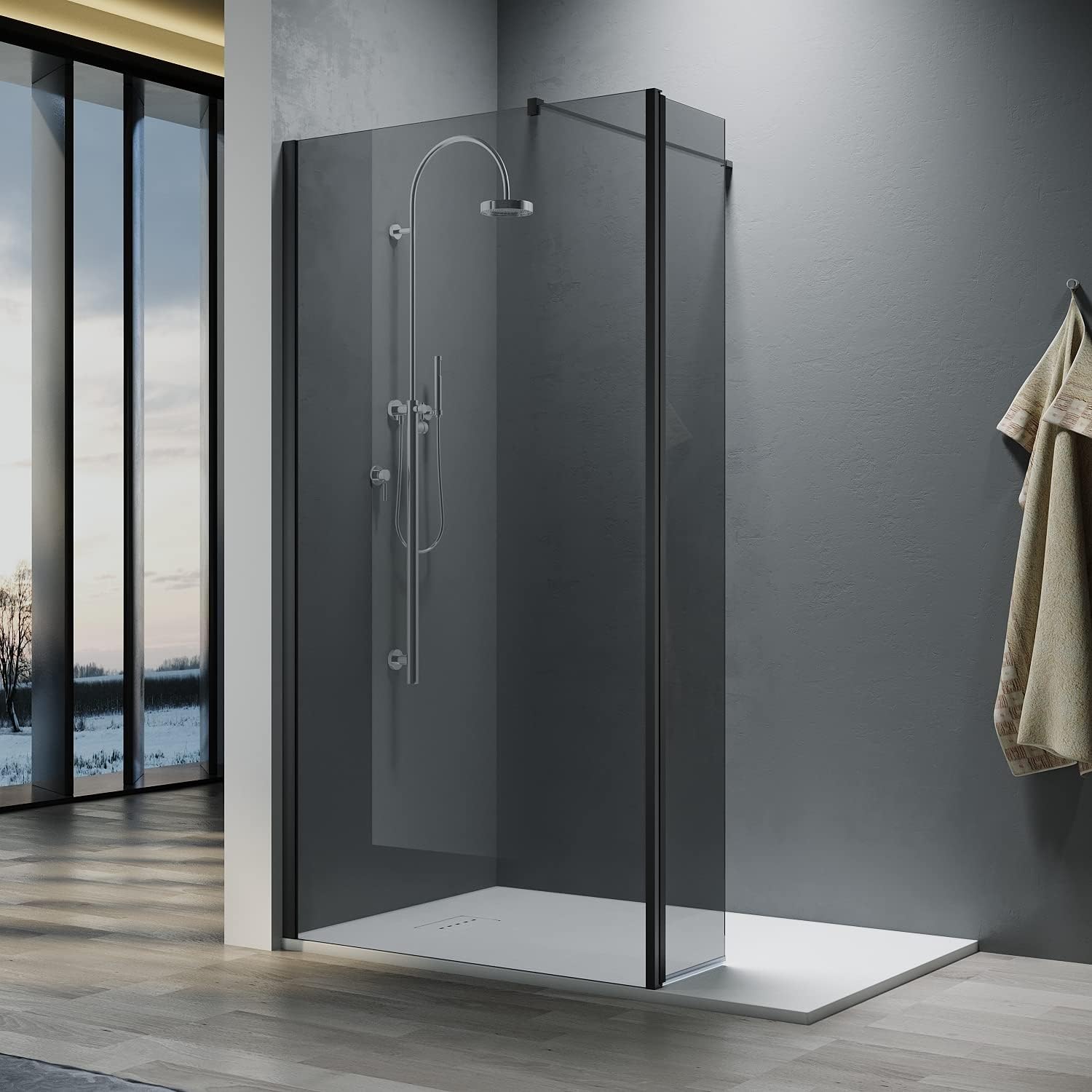 ELEGANT800mm Walk in Shower Screen 8mm Dark Grey Easy Clean Safety Glass Wet Room Shower Enclosure Shower Cubicles with 300mm Return Panel