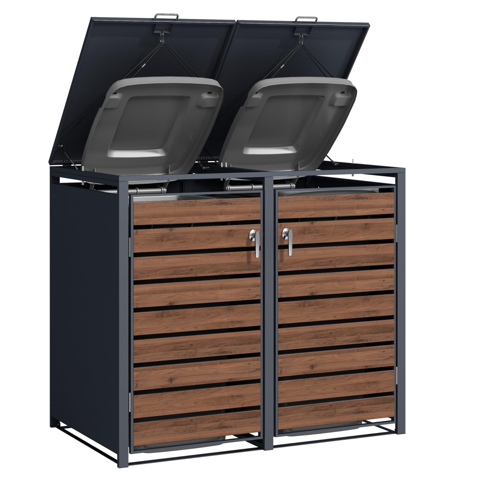 SCHARTEC® Mülltonnenbox 2er anthrazit mit dunklem Holz-Design erweiterbar 240l Mülltonnenverkleidung Mülltonnen Sichtschutz Unterstand für 2 Tonnen