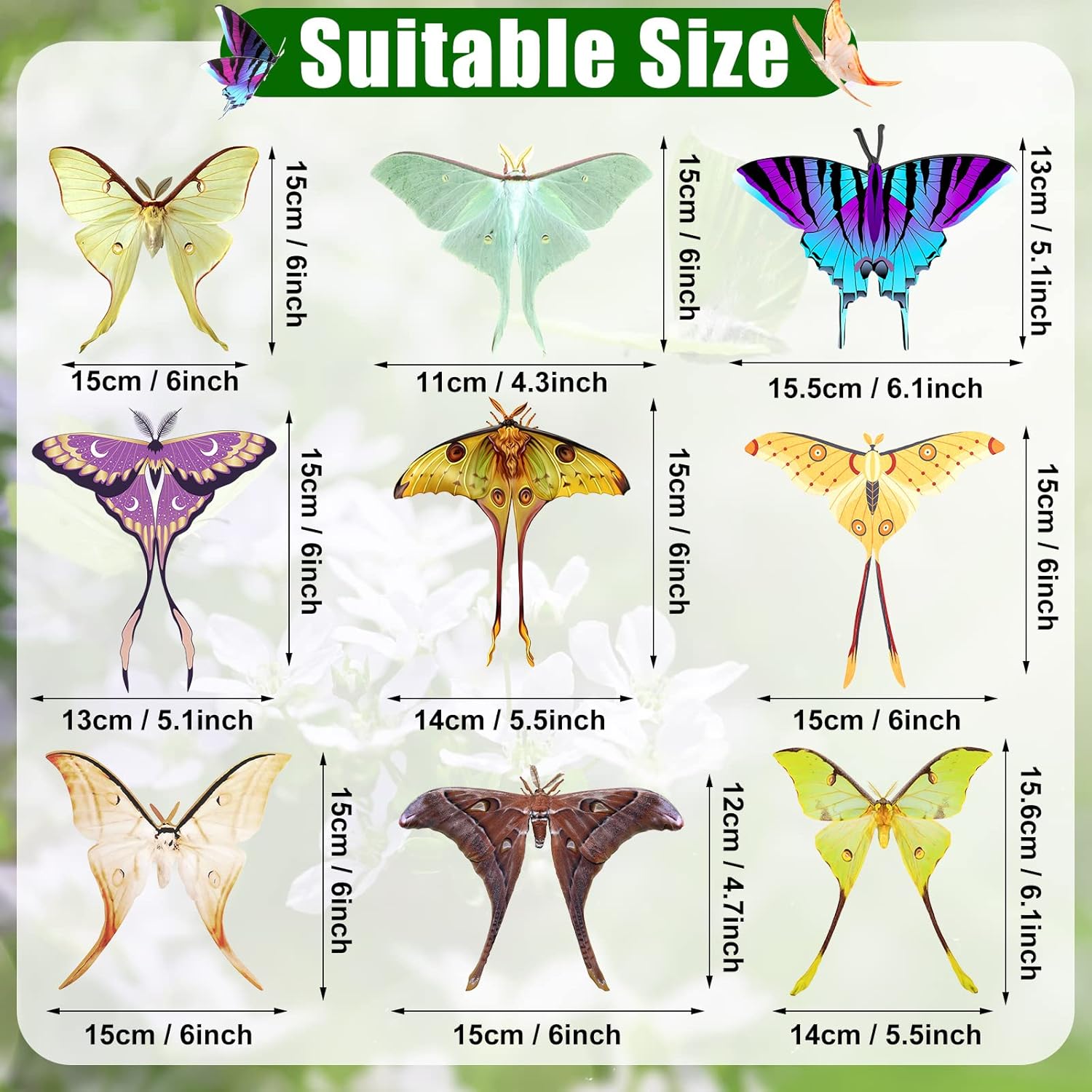 Rtteri 63 Pack 3D Butterfly Moth Wall Decor Butterfly Wall Stickers Butterflies Decals Removable Double Sided Decal Reusable Mural Sticker Set Fairycore Moth for Spring Holiday Party Room Whimsy Decor