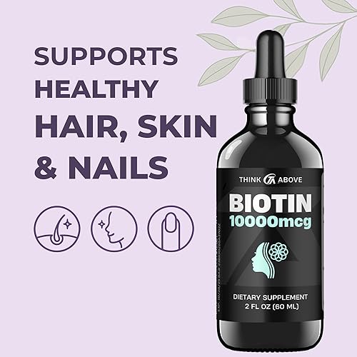 Miniatura 3 de Biotina líquida de 10,000 mcg con vitamina C - Soporte para cabello, piel y uñas de alta potencia - Gotas de biotina de absorción rápida -