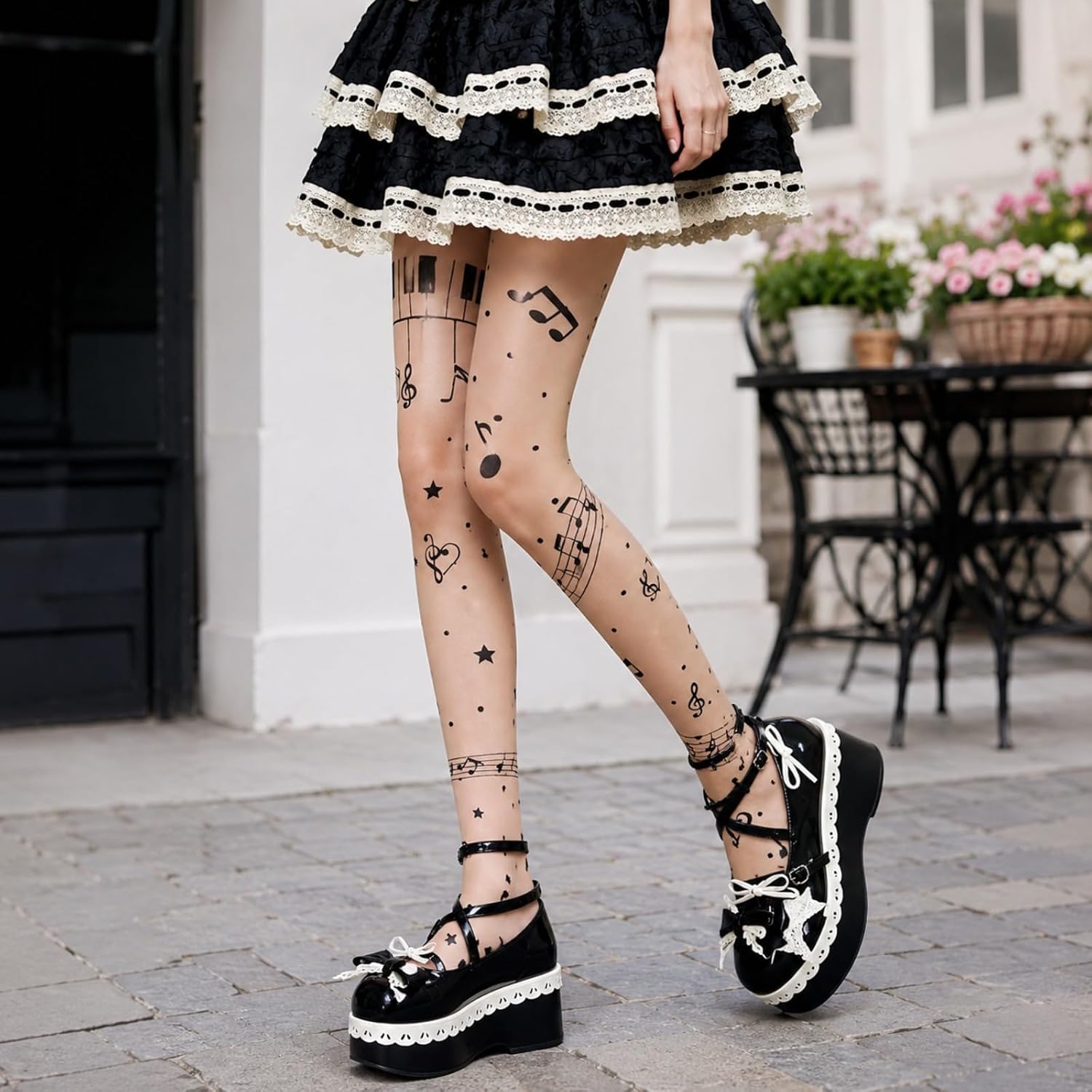 Womens Sheer Tights High Waist Patterned Tights Kwaii Transparent Thigh High Stockings Lolita Silk Thin Long Socks