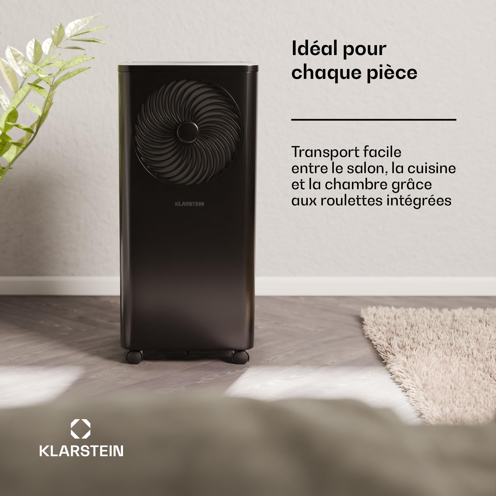 Klarstein Aero Ring Climatiseur Mobile – 9,000 BTU, 3-en-1 Refroidissement, Déshumidificateur & Ventilateur, Commande App & Vocale, Pour Pièces Jusqu'à 31 m², Éco R290, Roulettes, Noir