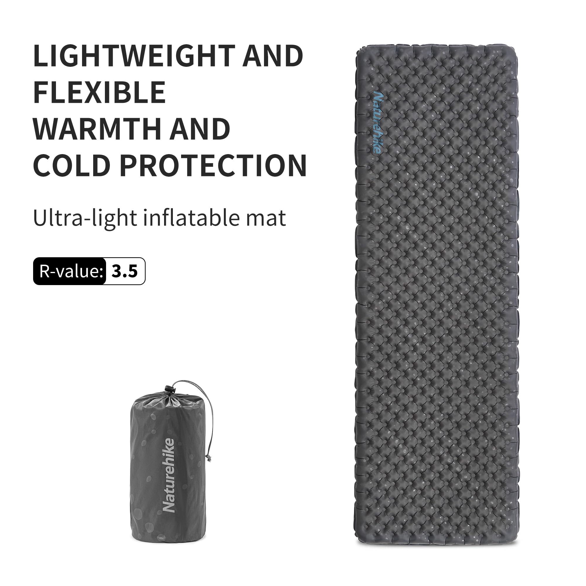 Naturehike Thermal 3.5 R- Valore Campeggio Tappetino 4 Stagioni Ultraleggero Autogonfiabile Materasso ad Aria Durevole con Borsa Gonfiabile