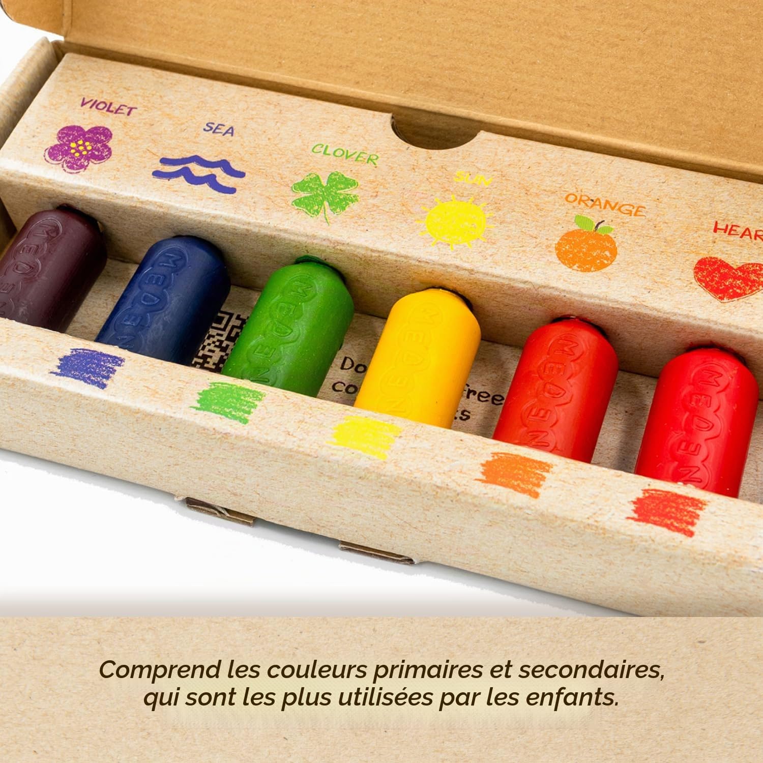 Crayons à la cire d'abeille Junior – 6 couleurs – Crayons pour tout-petits – Non toxiques pour les années 1–3 ans – Fabriqué en cire d'abeille européenne