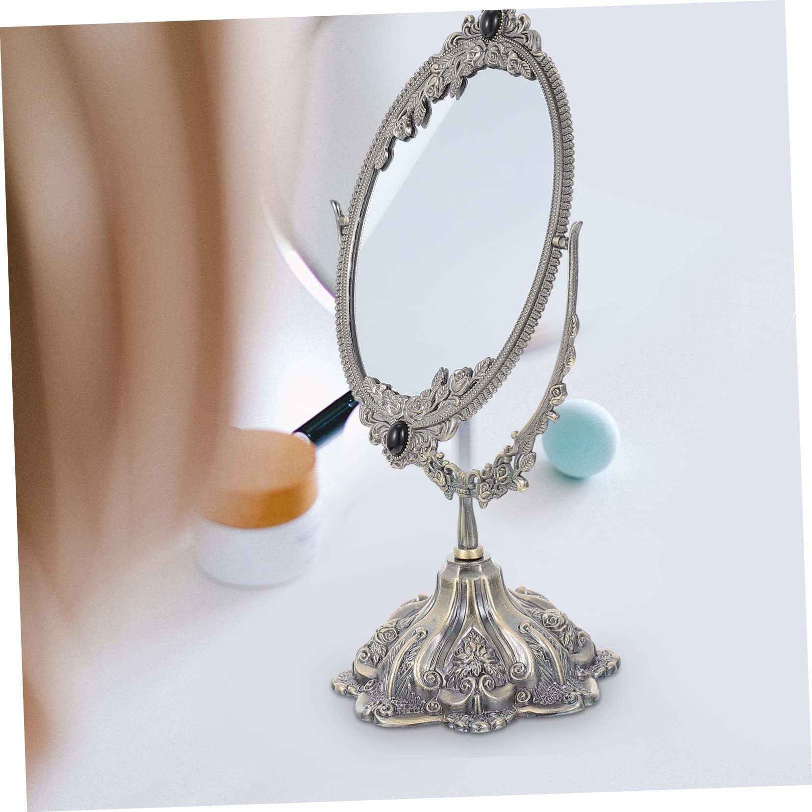 MAGICLULU Doppelseitiger Schminkspiegel aus Zinklegierung im Vintage Stil | Europäisch Gestaltet, Drehbar mit Flachem Sockel, für Make Up und Hochzeit