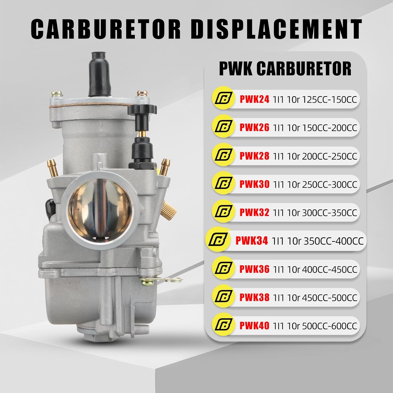 NIBBI PWK34 Carburetor,Motorcycle Carb fit for 350cc-450cc ATV Go Kart Dirt Pit Bike Mini bike Scooters SSR APOLLO