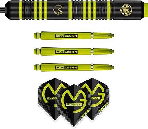 Miniatura 7 de WINMAU Michael Van Gerwen MvG Ambition - Juego de dardos profesionales de latón con vuelos y ejes disponibles en punta de acero y punta suave
