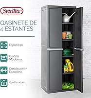 Vista 3 de Sterilite Gabinete de 4 estantes, almacenamiento útil con cerradura y estantes ajustables, gris - Unidad de estanterías de plástico para organizar