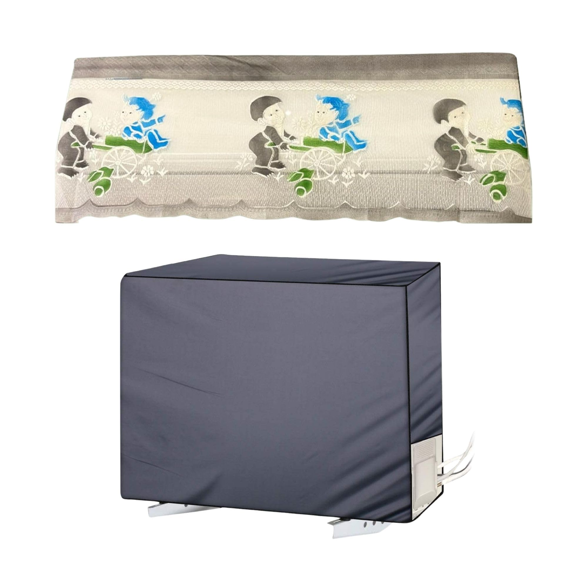 Da Anushi Printed AC Cover for Split AC 2 Ton - Digital Print AC Cover Indoor Outdoor Waterproof - Split AC Cover Set Cotton Net Designer (Grey)