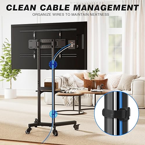 Miniatura 8 de Soporte de TV móvil con estante para televisores de 32 a 85 pulgadas de hasta 150 libras, carrito de TV móvil portátil con rueda silenciosa, soporte