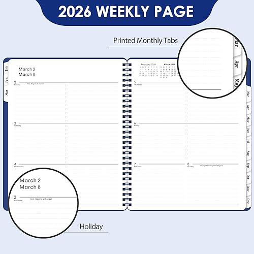 Miniatura 21 de Agenda 2026 – Agenda calendario 2026, enero 2026 – diciembre 2026, 8 x 10 pulgadas, planificadores semanales y mensuales 2026 con pestañas mensuales