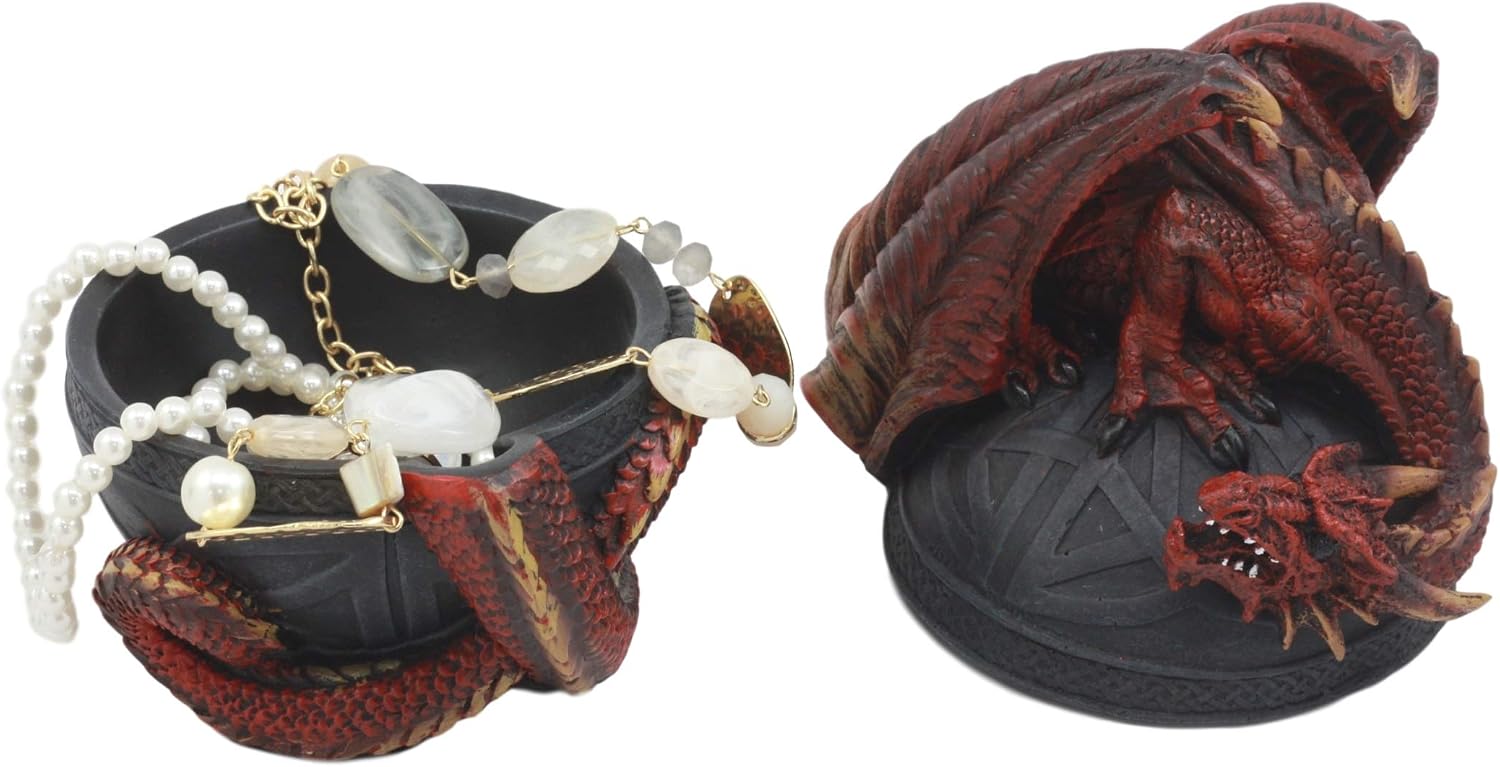 Ebros Gift Celtic Red Ember Dragon Egg Decorative Box 6.5" Tall Mythical Legendary Guardian Dragons Figurine Jewelry Boxes