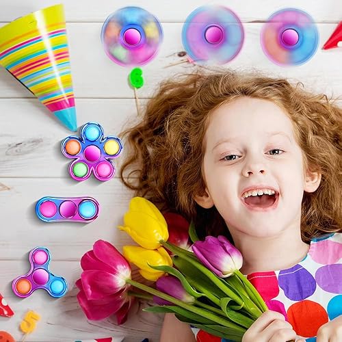 Miniatura 16 de FIGROL Paquete de 3 juguetes giratorios para ansiedad con burbujas para presionar, juguete giratorio de mano de plástico con aspecto de metal