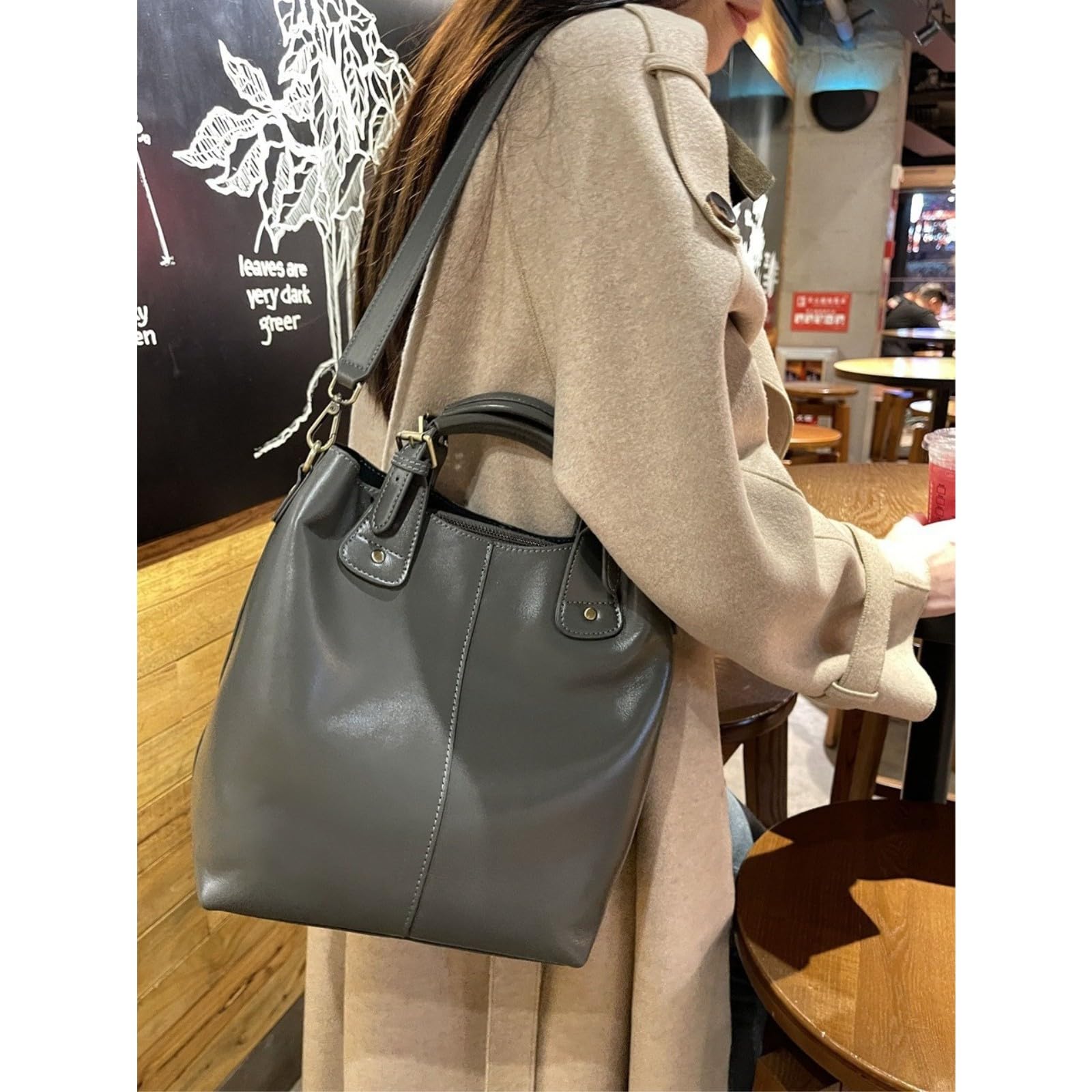 HJDMO Borsa a secchiello in vera pelle per le donne borsa a secchiello con chiusura a cerniera borsa a tracolla con tasche multiple borsa quotidiana per street style nero