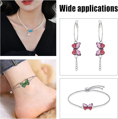 Miniatura 4 de NBEADS 30 dijes de aleación de mariposa esmaltados, conector de mariposa aleatorio, colgante de metal para aretes, pulseras, collares, bricolaje,