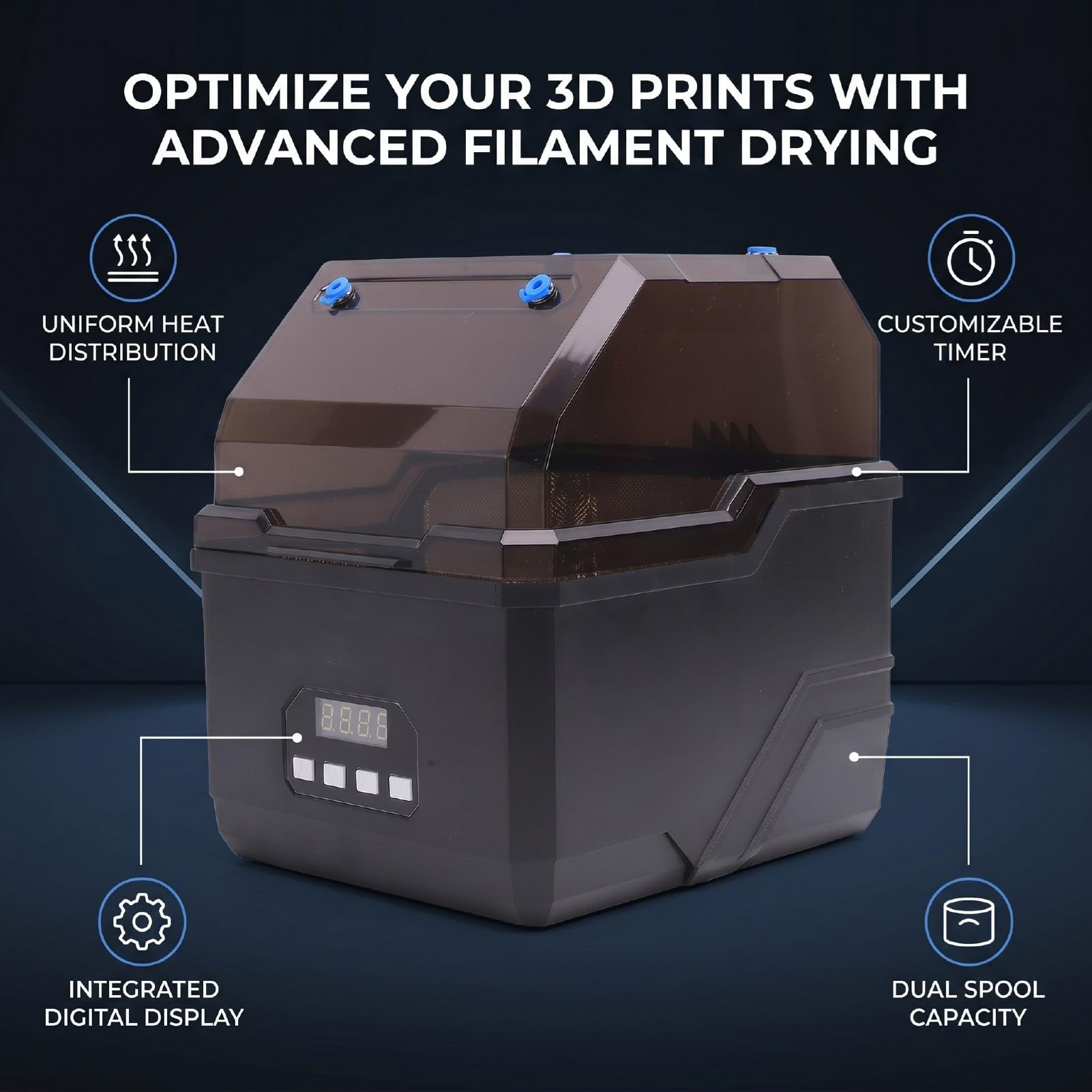 Generic Filament-Trockner, Verbesserte Trocknungsbox mit Touchscreen für 3D-Druck-Filamente und Verbesserte Ergebnisse für PLA und ABS, 2 Spulen (EU-Stecker)