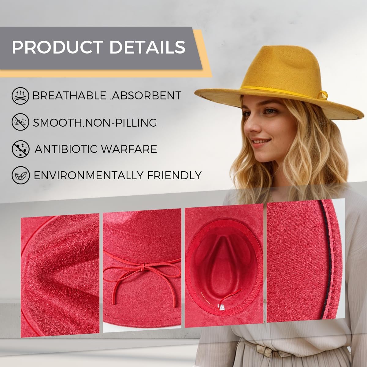 Fedora Hat for Women and Men, Classic Winter Wide Brim Felt Panama Hat Adjustable Suede Western Jazz Cap