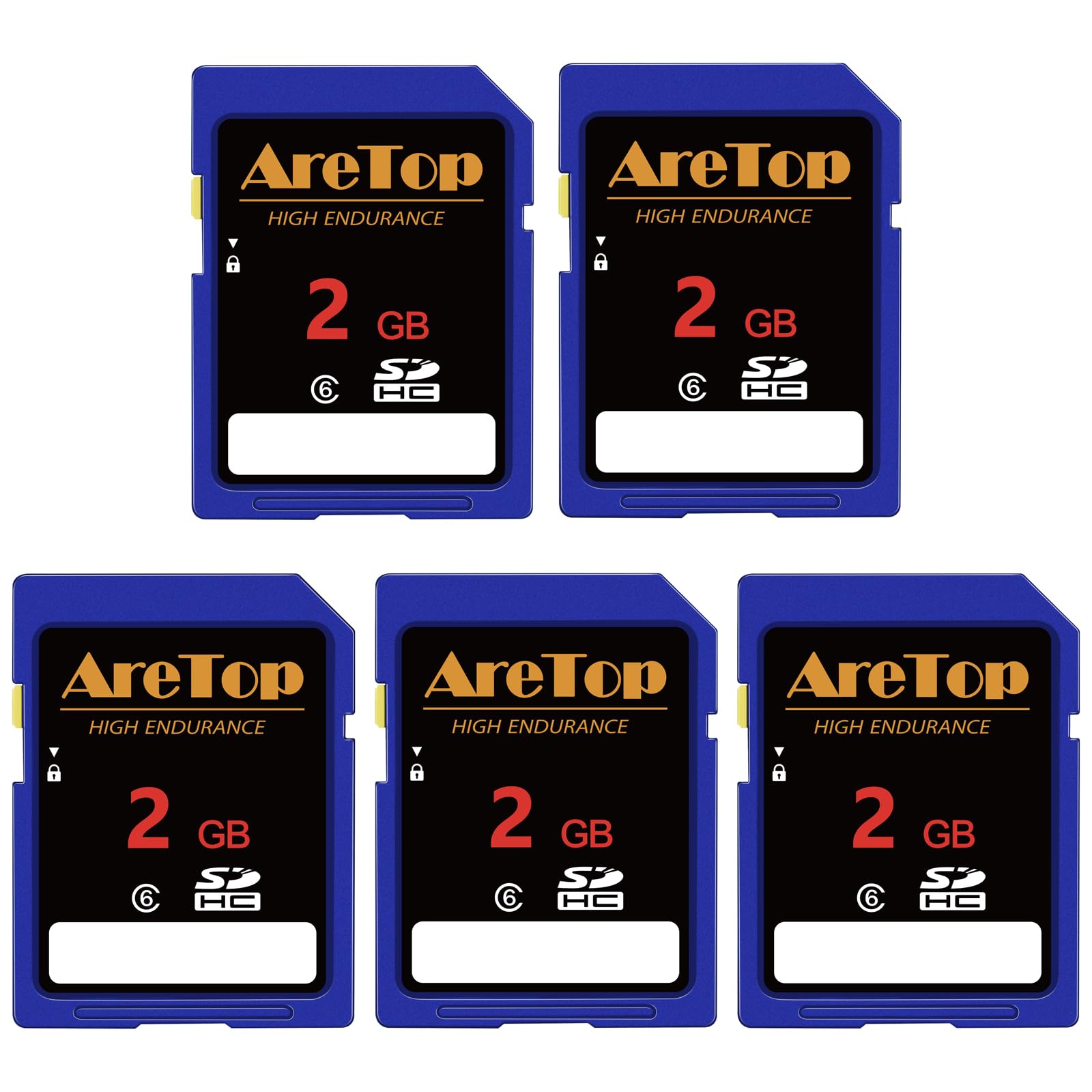 AreTop Tarjeta SD de 2 GB, paquete de 5 tarjetas de memoria SDHC UHS-I Clase 6, paquete de 5 tarjetas digitales seguras de video Full HD de 2 GB para cámaras, DSLR, cámaras de acción y cámara de