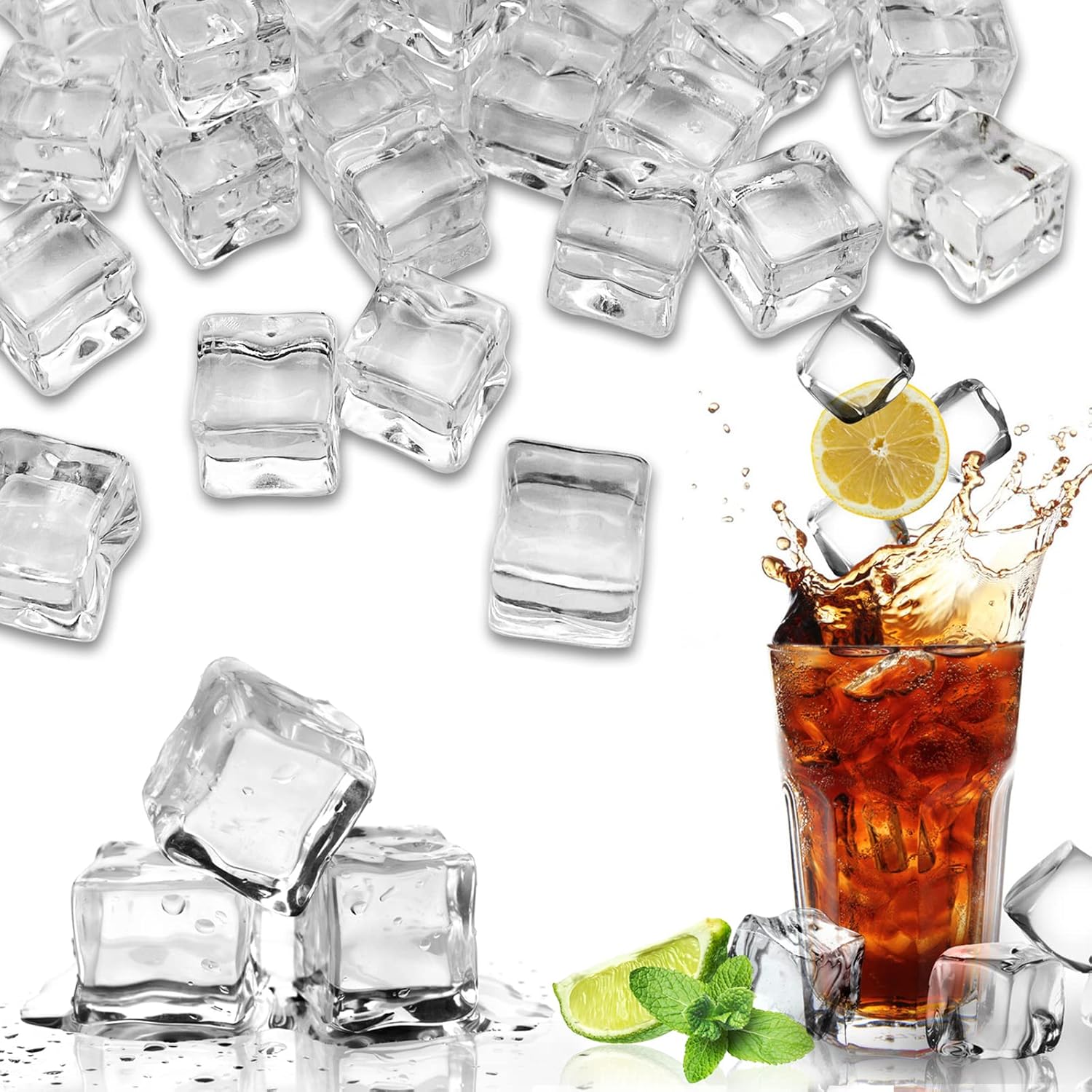 LYFJXX Fake Ice Cubes, 15 mm 100 PCS Artificial Ice Cubes