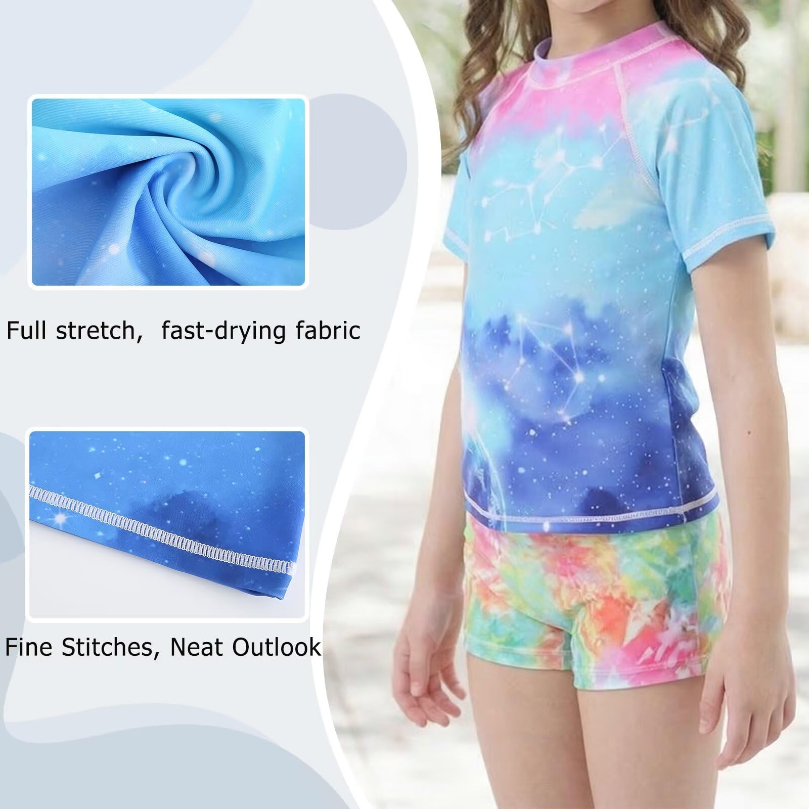 Aisyee Schwimmshirt Mädchen Einteiler Kurzarm Badeshirt Kinder Mädchen Badeanzug 110 164/5-16 Jahre