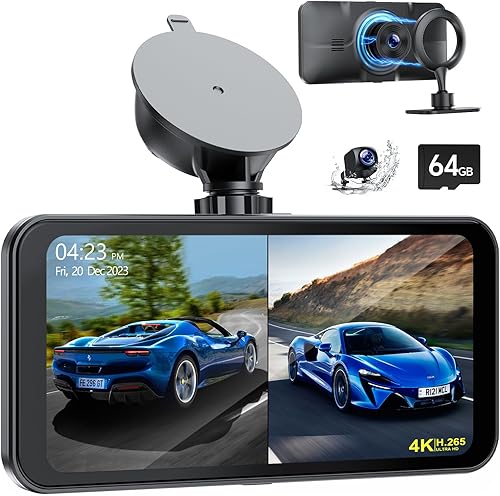 LAMTTO Cámara de tablero dual 4K delantera y trasera con pantalla Carplay de 6.25 pulgadas, cámara de tablero para automóvil con cámara de respaldo