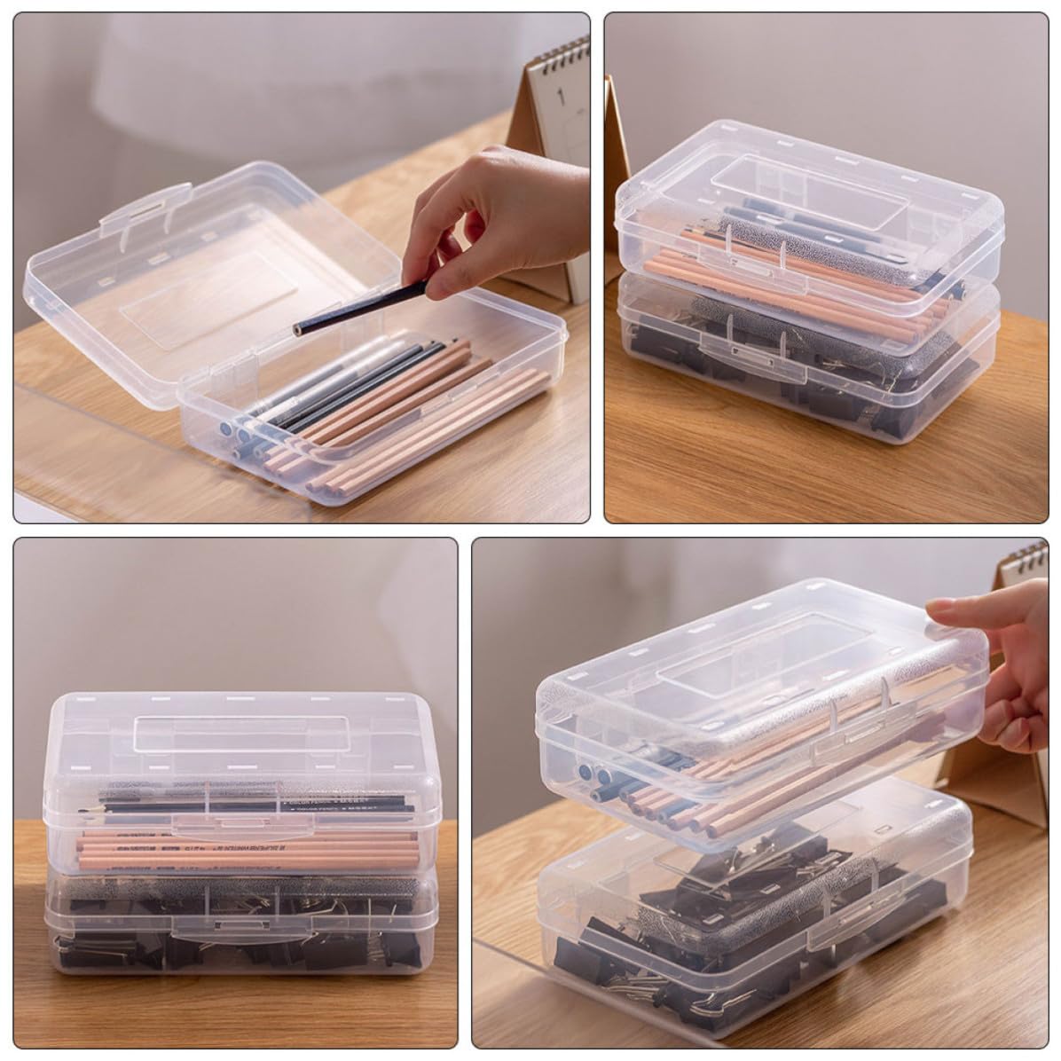 Outanaya Astuccio Trasparente Organizer Semplice e Delicato in Plastica Pp Set 6 Pezzi Impilabile per Matite e Penne per Scuola e Ufficio