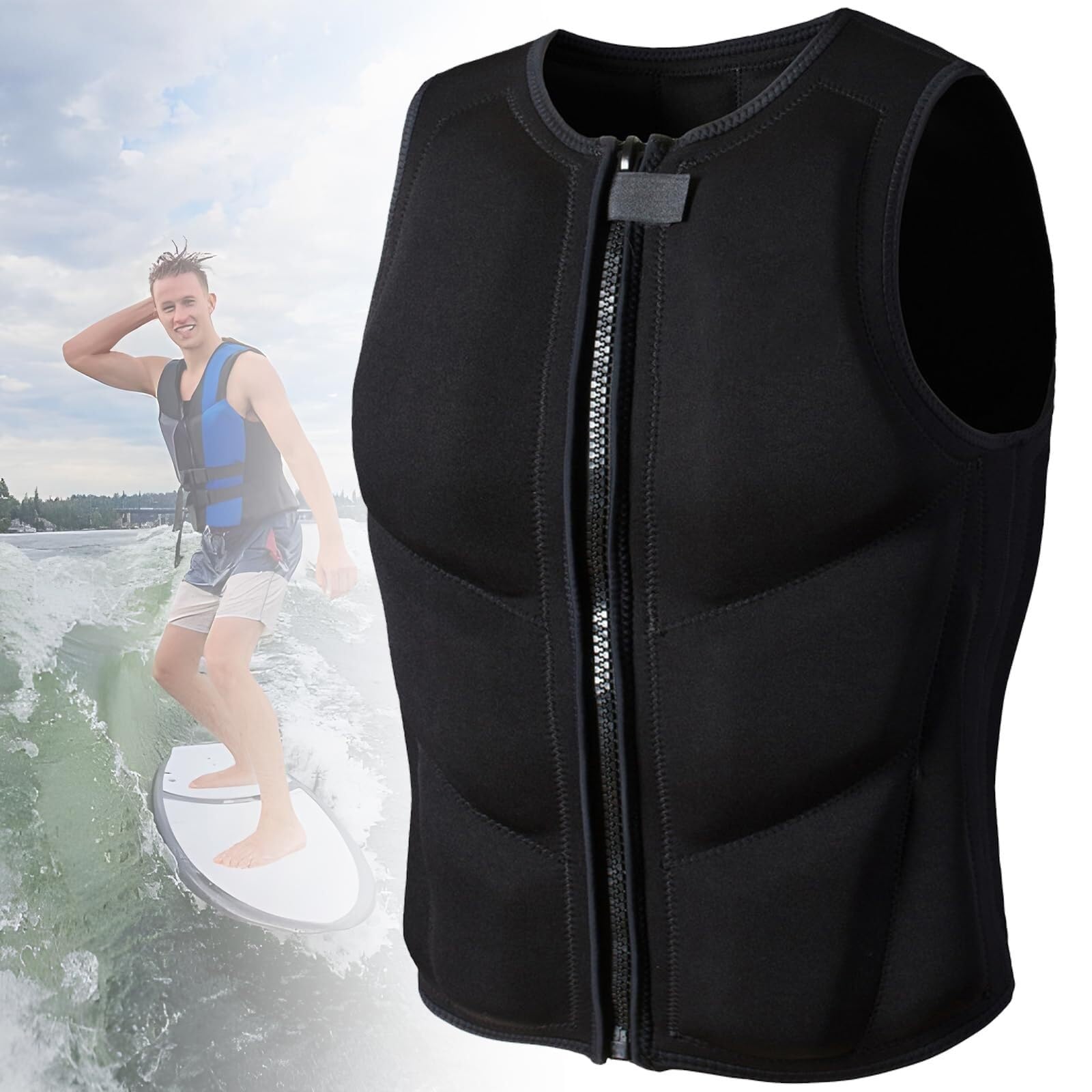 FOVIGUO Mens Swim Jackets for Adults, Safety Vest, Breathable Snorkel Vests with Zipper for Boating Fishing Surfing(2XL78-90KG)