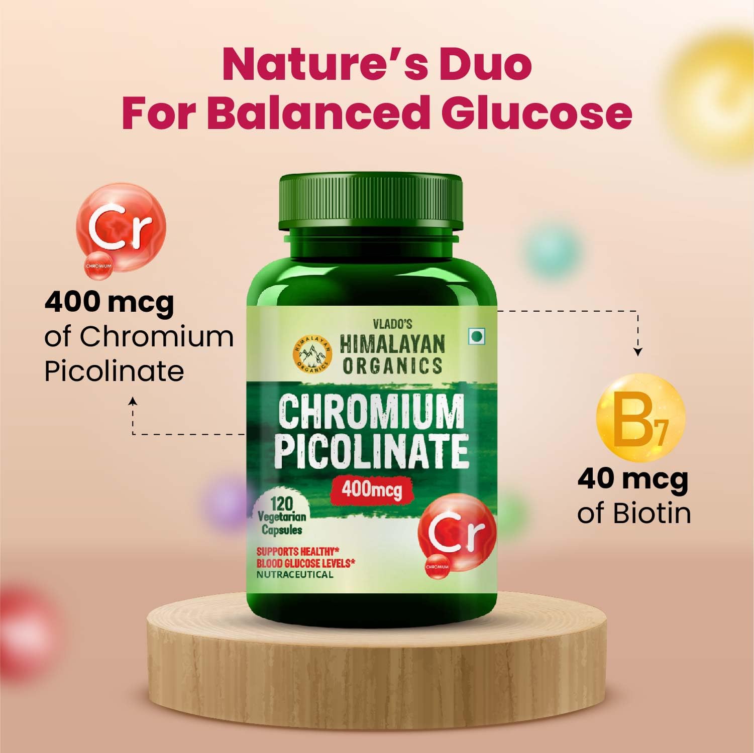 Vlado’s Himalayan Organics Chromium Picolinate 400mcg Supplement | Supports Healthy Blood Sugar Level | Healthy Heart | Essential Weight Management For Men and Women - 120 Veg Capsule 3