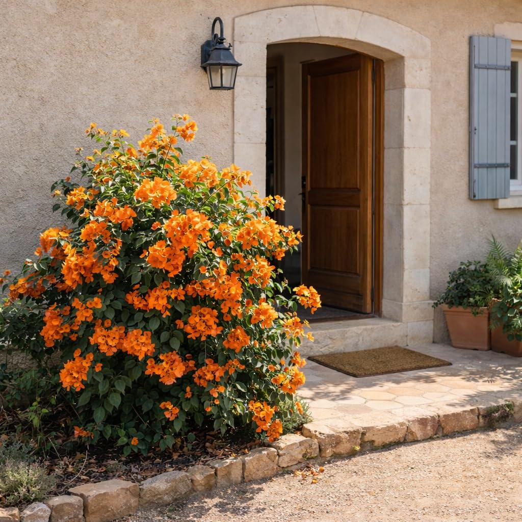 POWERS TO FLOWERS - BOUGAINVILLEA, BUGANVILLEA, ARANCIONE, vaso 17 cm diametro, altezza 70cm, pianta vera