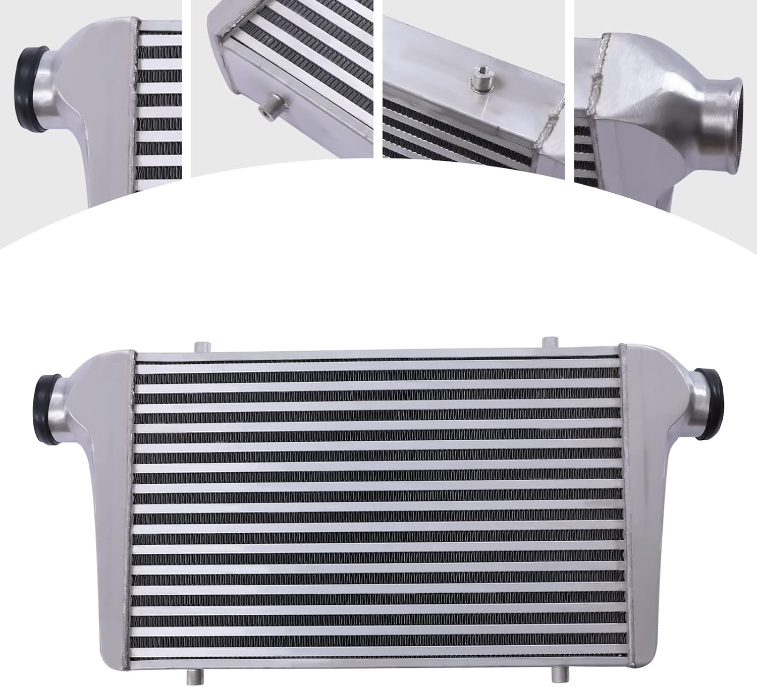Universal Mount Turbo Intercooler, 25" X 12" X 3"Front Mount Intercooler 2.5" Inlet/Outlet One Side Universal Aluminum Turbo Intercooler Replacement for Any Turbo Charger System (25x12x3" 2.5")