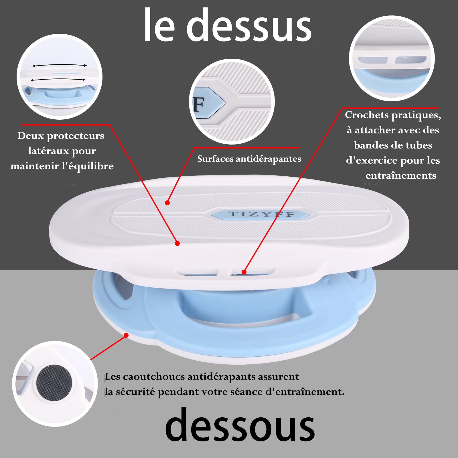Planche de torsion, la planche d'équilibre TIZYFF sans bruit, utilisée pour les exercices de la taille, des bras, des jambes et des fessiers en intérieur/extérieur de la salle de sport.