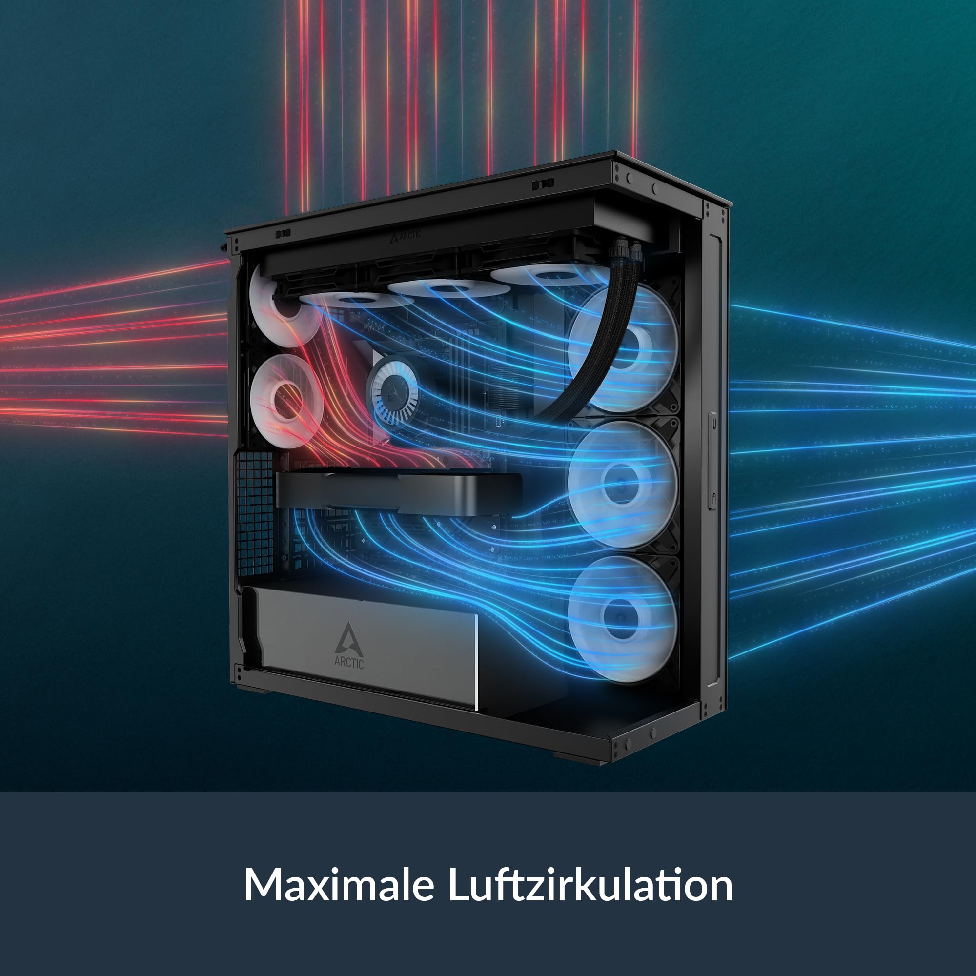 ARCTIC Xtender Black (Mirror Glass) - PC-Gehäuse, Verspiegeltes Glas, 2X 420 mm Radiator Support, Full Tower, Big Tower, E-ATX, 5X A-RGB Lüfter vormontiert - Schwarz